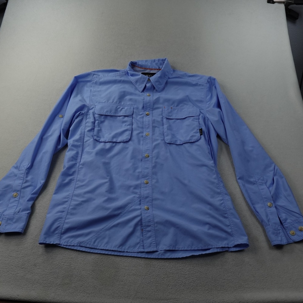 Orvis Men's Medium Blue Long Sleeve Fishing Shirt Mesh Vent Pockets Outdoor